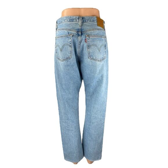 Levi's Women's Blue High Waist Frayed Raw Hem Straight Leg Denim Jeans Pants 28 - Picture 3 of 5